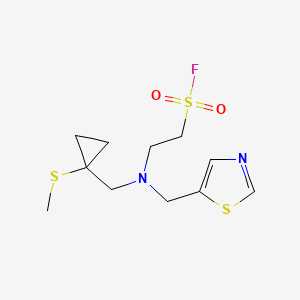 molecular formula C11H17FN2O2S3 B2966884 2-[(1-Methylsulfanylcyclopropyl)methyl-(1,3-thiazol-5-ylmethyl)amino]ethanesulfonyl fluoride CAS No. 2411306-61-9
