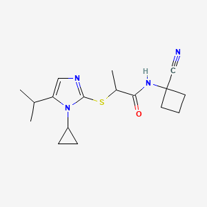 molecular formula C17H24N4OS B2966901 N-(1-Cyanocyclobutyl)-2-(1-cyclopropyl-5-propan-2-ylimidazol-2-yl)sulfanylpropanamide CAS No. 1825677-09-5