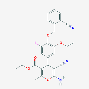 molecular formula C26H24IN3O5 B296694 ethyl 6-amino-5-cyano-4-{4-[(2-cyanobenzyl)oxy]-3-ethoxy-5-iodophenyl}-2-methyl-4H-pyran-3-carboxylate 