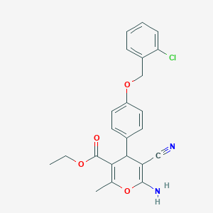 molecular formula C23H21ClN2O4 B296695 ethyl6-amino-4-{4-[(2-chlorobenzyl)oxy]phenyl}-5-cyano-2-methyl-4H-pyran-3-carboxylate 