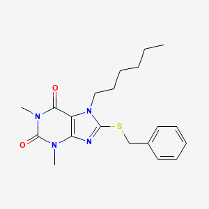 molecular formula C20H26N4O2S B2966957 8-Benzylsulfanyl-7-hexyl-1,3-dimethylpurine-2,6-dione CAS No. 498536-09-7