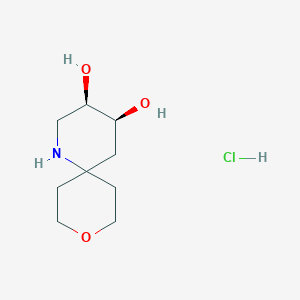 molecular formula C9H18ClNO3 B2966960 (3R,4S)-9-Oxa-1-azaspiro[5.5]undecane-3,4-diol;hydrochloride CAS No. 2377004-59-4