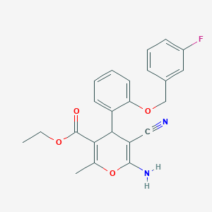 molecular formula C23H21FN2O4 B296697 ethyl 6-amino-5-cyano-4-{2-[(3-fluorobenzyl)oxy]phenyl}-2-methyl-4H-pyran-3-carboxylate 