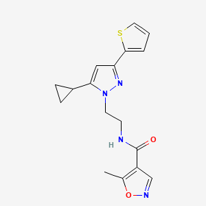 molecular formula C17H18N4O2S B2966977 N-(2-(5-cyclopropyl-3-(thiophen-2-yl)-1H-pyrazol-1-yl)ethyl)-5-methylisoxazole-4-carboxamide CAS No. 1797976-63-6