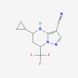 molecular formula C11H11F3N4 B2966985 5-Cyclopropyl-7-(trifluoromethyl)-4,5,6,7-tetrahydropyrazolo[1,5-a]pyrimidine-3-carbonitrile CAS No. 827588-14-7