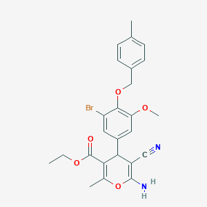molecular formula C25H25BrN2O5 B296699 ethyl 6-amino-4-{3-bromo-5-methoxy-4-[(4-methylbenzyl)oxy]phenyl}-5-cyano-2-methyl-4H-pyran-3-carboxylate 