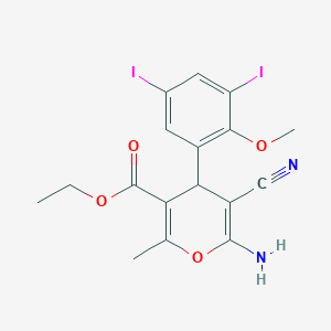 molecular formula C17H16I2N2O4 B296700 ethyl 6-amino-5-cyano-4-(3,5-diiodo-2-methoxyphenyl)-2-methyl-4H-pyran-3-carboxylate 