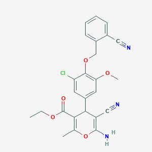 molecular formula C25H22ClN3O5 B296703 ethyl 6-amino-4-{3-chloro-4-[(2-cyanobenzyl)oxy]-5-methoxyphenyl}-5-cyano-2-methyl-4H-pyran-3-carboxylate 