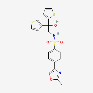 molecular formula C20H18N2O4S3 B2967036 N-(2-hydroxy-2-(thiophen-2-yl)-2-(thiophen-3-yl)ethyl)-4-(2-methyloxazol-4-yl)benzenesulfonamide CAS No. 2034483-30-0