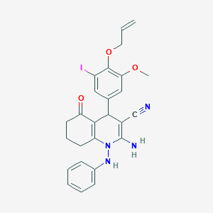 molecular formula C26H25IN4O3 B296704 4-[4-(Allyloxy)-3-iodo-5-methoxyphenyl]-2-amino-1-anilino-5-oxo-1,4,5,6,7,8-hexahydro-3-quinolinecarbonitrile 