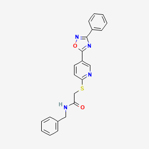 molecular formula C22H18N4O2S B2967059 N-benzyl-2-((5-(3-phenyl-1,2,4-oxadiazol-5-yl)pyridin-2-yl)thio)acetamide CAS No. 1251688-10-4
