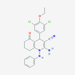 molecular formula C24H22Cl2N4O2 B296706 2-Amino-1-anilino-4-(3,5-dichloro-4-ethoxyphenyl)-5-oxo-1,4,5,6,7,8-hexahydro-3-quinolinecarbonitrile 