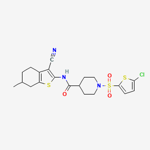 molecular formula C20H22ClN3O3S3 B2967060 1-((5-chlorothiophen-2-yl)sulfonyl)-N-(3-cyano-6-methyl-4,5,6,7-tetrahydrobenzo[b]thiophen-2-yl)piperidine-4-carboxamide CAS No. 899732-23-1