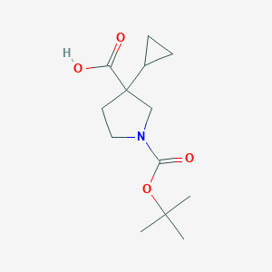 molecular formula C13H21NO4 B2967065 3-Cyclopropyl-1-[(2-methylpropan-2-yl)oxycarbonyl]pyrrolidine-3-carboxylic acid CAS No. 1700368-87-1