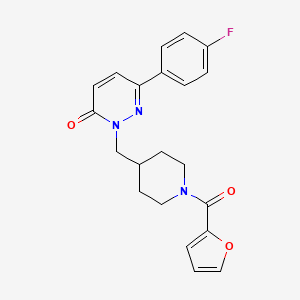 molecular formula C21H20FN3O3 B2967068 6-(4-Fluorophenyl)-2-{[1-(furan-2-carbonyl)piperidin-4-yl]methyl}-2,3-dihydropyridazin-3-one CAS No. 1381752-43-7