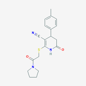 molecular formula C19H21N3O2S B296707 4-(4-Methylphenyl)-6-oxo-2-{[2-oxo-2-(1-pyrrolidinyl)ethyl]sulfanyl}-1,4,5,6-tetrahydro-3-pyridinecarbonitrile 