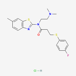 molecular formula C21H25ClFN3OS2 B2967070 N-(2-(二甲氨基)乙基)-3-((4-氟苯基)硫代)-N-(6-甲基苯并[d]噻唑-2-基)丙酰胺盐酸盐 CAS No. 1215472-77-7