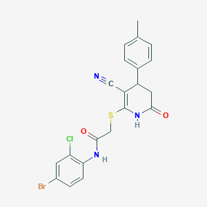 molecular formula C21H17BrClN3O2S B296708 N-(4-bromo-2-chlorophenyl)-2-[[5-cyano-4-(4-methylphenyl)-2-oxo-3,4-dihydro-1H-pyridin-6-yl]sulfanyl]acetamide 