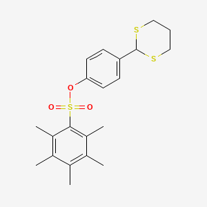 molecular formula C21H26O3S3 B2967083 4-(1,3-Dithian-2-yl)phenyl 2,3,4,5,6-pentamethylbenzene-1-sulfonate CAS No. 329777-74-4