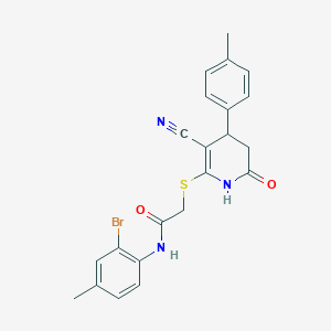 molecular formula C22H20BrN3O2S B296710 N-(2-bromo-4-methylphenyl)-2-{[3-cyano-4-(4-methylphenyl)-6-oxo-1,4,5,6-tetrahydro-2-pyridinyl]sulfanyl}acetamide 