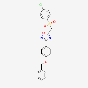molecular formula C22H17ClN2O4S B2967108 3-(4-(Benzyloxy)phenyl)-5-(((4-chlorophenyl)sulfonyl)methyl)-1,2,4-oxadiazole CAS No. 1112000-20-0