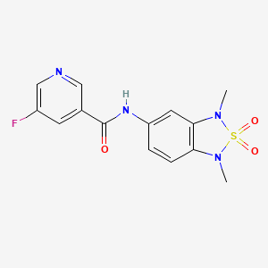 molecular formula C14H13FN4O3S B2967112 N-(1,3-dimethyl-2,2-dioxido-1,3-dihydrobenzo[c][1,2,5]thiadiazol-5-yl)-5-fluoronicotinamide CAS No. 2034587-93-2