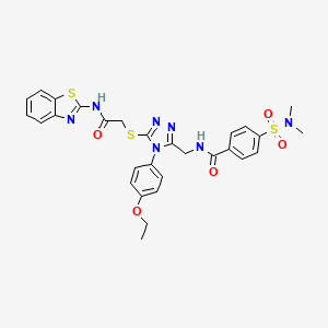 molecular formula C29H29N7O5S3 B2967119 N-[[5-[2-(1,3-苯并噻唑-2-氨基)-2-氧代乙基]硫代基-4-(4-乙氧基苯基)-1,2,4-三唑-3-基]甲基]-4-(二甲基磺酰胺)苯甲酰胺 CAS No. 309968-45-4