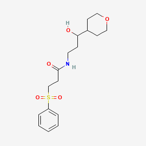 molecular formula C17H25NO5S B2967125 N-(3-羟基-3-(四氢-2H-吡喃-4-基)丙基)-3-(苯磺酰基)丙酰胺 CAS No. 2034538-56-0