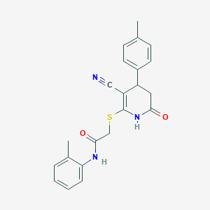 molecular formula C22H21N3O2S B296713 2-{[3-cyano-4-(4-methylphenyl)-6-oxo-1,4,5,6-tetrahydro-2-pyridinyl]sulfanyl}-N-(2-methylphenyl)acetamide 