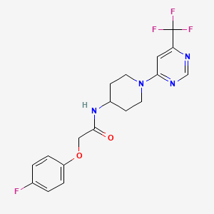 molecular formula C18H18F4N4O2 B2967145 2-(4-氟苯氧基)-N-{1-[6-(三氟甲基)嘧啶-4-基]哌啶-4-基}乙酰胺 CAS No. 1775545-57-7