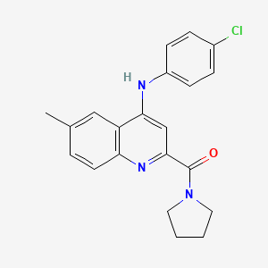 molecular formula C21H20ClN3O B2967152 (4-((4-Chlorophenyl)amino)-6-methylquinolin-2-yl)(pyrrolidin-1-yl)methanone CAS No. 1251566-38-7