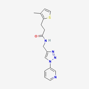 molecular formula C16H17N5OS B2967162 3-(3-methylthiophen-2-yl)-N-((1-(pyridin-3-yl)-1H-1,2,3-triazol-4-yl)methyl)propanamide CAS No. 2034463-00-6