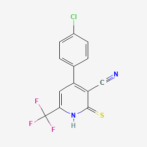 molecular formula C13H6ClF3N2S B2967166 4-(4-Chlorophenyl)-2-thioxo-6-(trifluoromethyl)-1,2-dihydropyridine-3-carbonitrile CAS No. 438218-95-2