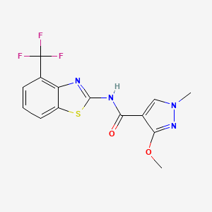molecular formula C14H11F3N4O2S B2967171 3-甲氧基-1-甲基-N-(4-(三氟甲基)苯并[d]噻唑-2-基)-1H-吡唑-4-甲酰胺 CAS No. 1396784-22-7
