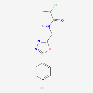 molecular formula C12H11Cl2N3O2 B2967183 2-Chloro-N-[[5-(4-chlorophenyl)-1,3,4-oxadiazol-2-yl]methyl]propanamide CAS No. 2411260-59-6