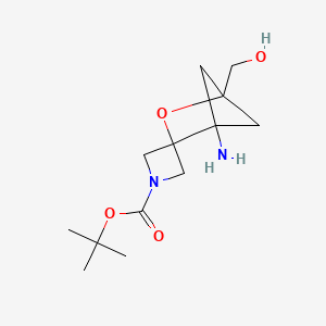 molecular formula C13H22N2O4 B2967189 叔丁基 4-氨基-1-(羟甲基)螺[2-氧杂双环[2.1.1]己烷-3,3'-氮杂环丙烷]-1'-羧酸酯 CAS No. 2490430-16-3