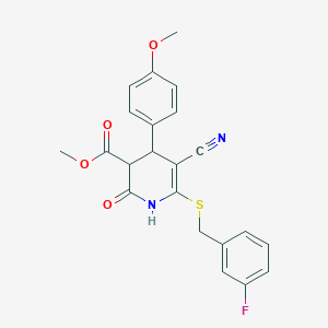 molecular formula C22H19FN2O4S B296720 Methyl 5-cyano-6-[(3-fluorobenzyl)sulfanyl]-4-(4-methoxyphenyl)-2-oxo-1,2,3,4-tetrahydro-3-pyridinecarboxylate 