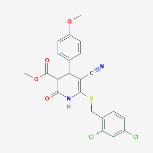 molecular formula C22H18Cl2N2O4S B296721 Methyl 5-cyano-6-[(2,4-dichlorobenzyl)sulfanyl]-4-(4-methoxyphenyl)-2-oxo-1,2,3,4-tetrahydro-3-pyridinecarboxylate 