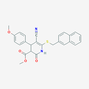molecular formula C26H22N2O4S B296722 Methyl 5-cyano-4-(4-methoxyphenyl)-6-[(2-naphthylmethyl)sulfanyl]-2-oxo-1,2,3,4-tetrahydro-3-pyridinecarboxylate 