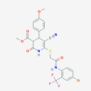 molecular formula C24H19BrF3N3O5S B296723 Methyl 6-({2-[4-bromo-2-(trifluoromethyl)anilino]-2-oxoethyl}sulfanyl)-5-cyano-4-(4-methoxyphenyl)-2-oxo-1,2,3,4-tetrahydro-3-pyridinecarboxylate 