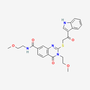 molecular formula C25H26N4O5S B2967240 2-((2-(1H-indol-3-yl)-2-oxoethyl)thio)-N,3-bis(2-methoxyethyl)-4-oxo-3,4-dihydroquinazoline-7-carboxamide CAS No. 946235-62-7