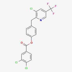 molecular formula C20H11Cl3F3NO2 B2967242 4-{[3-Chloro-5-(trifluoromethyl)-2-pyridinyl]methyl}phenyl 3,4-dichlorobenzenecarboxylate CAS No. 339106-57-9