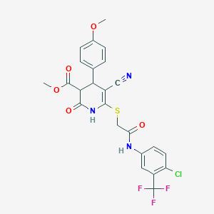 molecular formula C24H19ClF3N3O5S B296727 Methyl 6-({2-[4-chloro-3-(trifluoromethyl)anilino]-2-oxoethyl}sulfanyl)-5-cyano-4-(4-methoxyphenyl)-2-oxo-1,2,3,4-tetrahydro-3-pyridinecarboxylate 