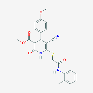 molecular formula C24H23N3O5S B296728 Methyl 5-cyano-4-(4-methoxyphenyl)-6-({2-[(2-methylphenyl)amino]-2-oxoethyl}sulfanyl)-2-oxo-1,2,3,4-tetrahydropyridine-3-carboxylate 