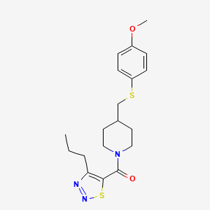 molecular formula C19H25N3O2S2 B2967300 (4-(((4-Methoxyphenyl)thio)methyl)piperidin-1-yl)(4-propyl-1,2,3-thiadiazol-5-yl)methanone CAS No. 1421445-15-9