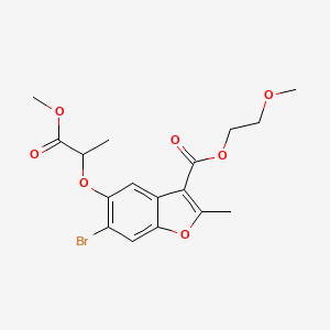 molecular formula C17H19BrO7 B2967301 2-Methoxyethyl 6-bromo-5-((1-methoxy-1-oxopropan-2-yl)oxy)-2-methylbenzofuran-3-carboxylate CAS No. 384363-92-2