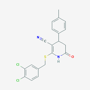 molecular formula C20H16Cl2N2OS B296731 2-[(3,4-Dichlorobenzyl)sulfanyl]-4-(4-methylphenyl)-6-oxo-1,4,5,6-tetrahydro-3-pyridinecarbonitrile 