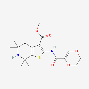 molecular formula C18H24N2O5S B2967322 Methyl 2-(2,3-dihydro-1,4-dioxine-5-carbonylamino)-5,5,7,7-tetramethyl-4,6-dihydrothieno[2,3-c]pyridine-3-carboxylate CAS No. 864860-29-7