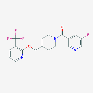 molecular formula C18H17F4N3O2 B2967324 (5-Fluoropyridin-3-yl)-[4-[[3-(trifluoromethyl)pyridin-2-yl]oxymethyl]piperidin-1-yl]methanone CAS No. 2379994-09-7