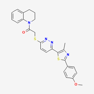 molecular formula C26H24N4O2S2 B2967325 1-(3,4-dihydroquinolin-1(2H)-yl)-2-((6-(2-(4-methoxyphenyl)-4-methylthiazol-5-yl)pyridazin-3-yl)thio)ethanone CAS No. 950449-36-2